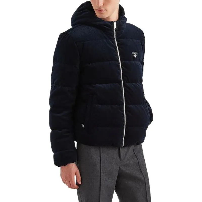 PRADA SS24 Cropped Corduroy Down Jacket Jackets Coats Men's Blue-2