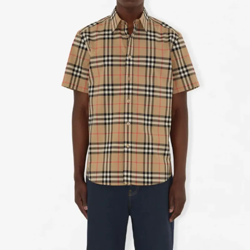 Burberry Check Cotton Shirt Shirt Men's Beige-2