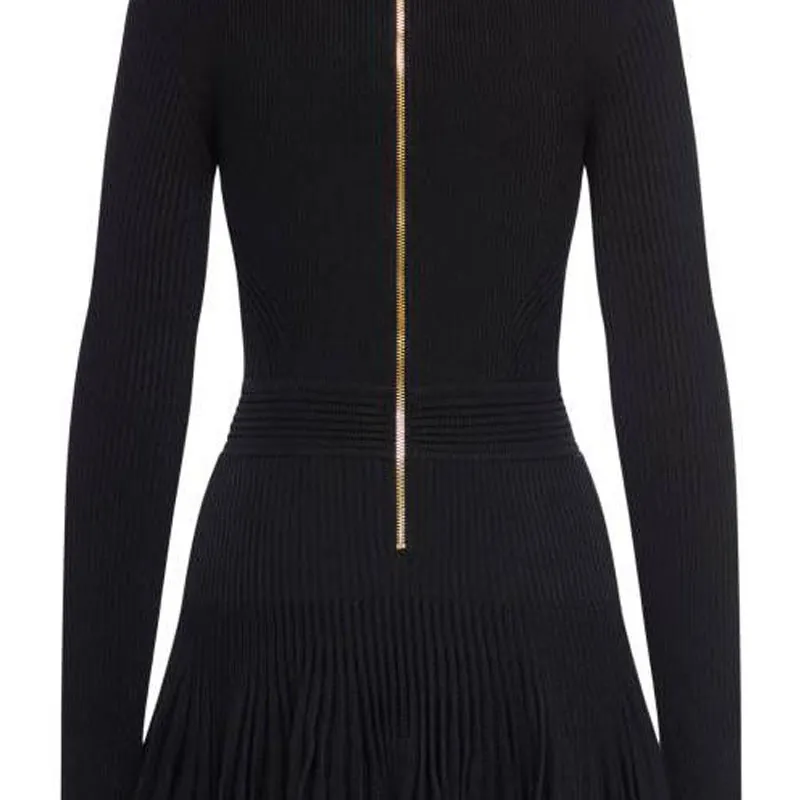 BALMAIN Ribbed Knit Flared Mini Dress-5