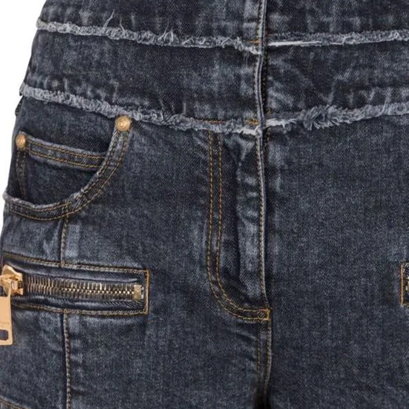 BALMAIN High Waist Faded Denim Mini Shorts-5