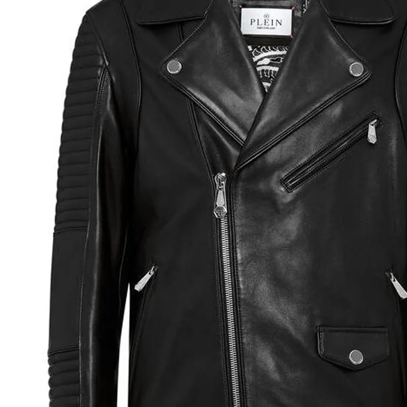 PHILIPP PLEIN Embossed-logo Padded Leather Biker Jacket-4