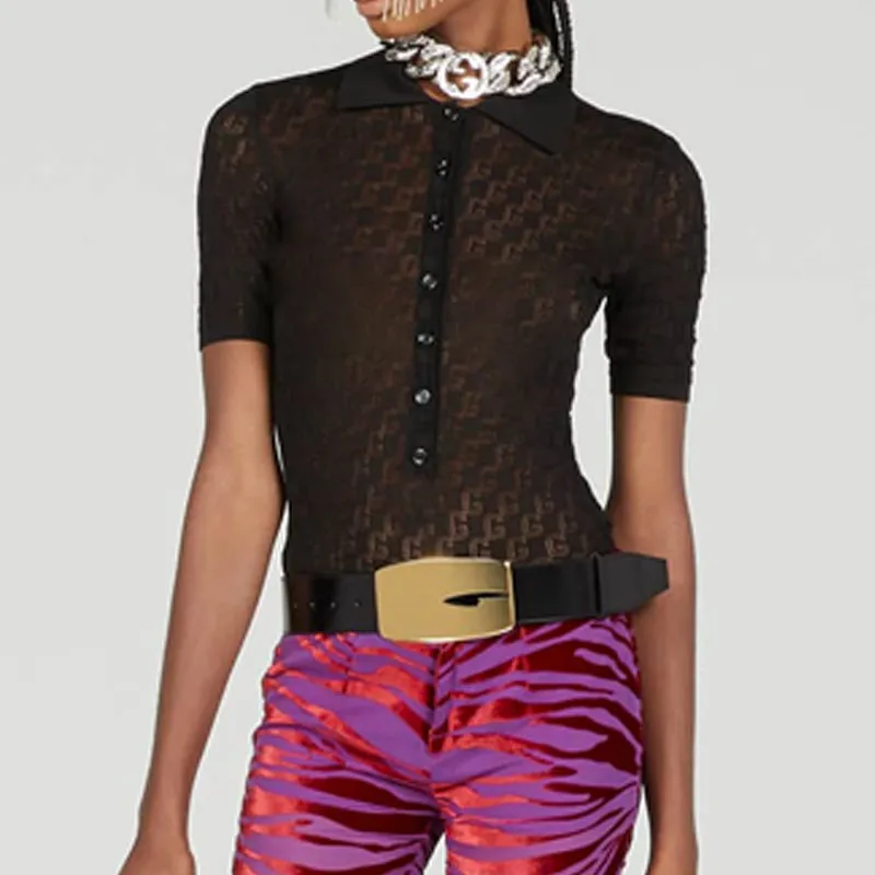 GUCCI Geometric G Knitted Polo Shirt-2