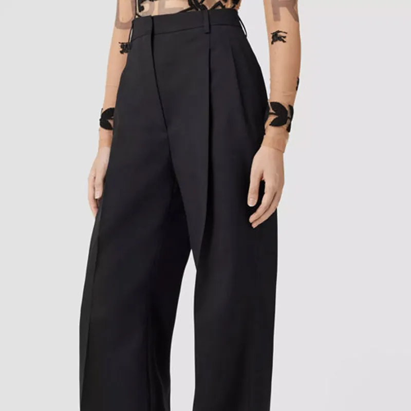 Burberry Double Pleated Wide Leg Trousers 'Black'-4