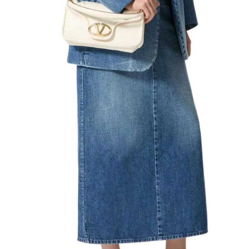 Valentino SS24 Denim Long Skirt Women's Blue-1