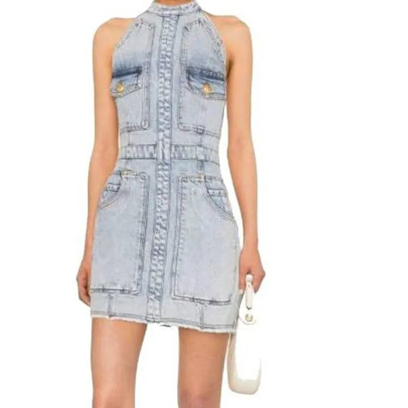 BALMAIN Sleeveless Dresses Women's Blue-2
