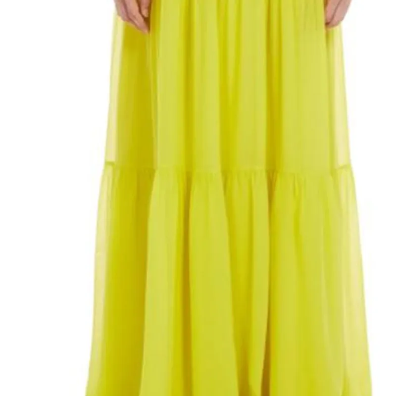 MaxMara Lemma Collection Printed Silk Off The Shoulder Dress Long Sleeved Dress Women's Yellow-3