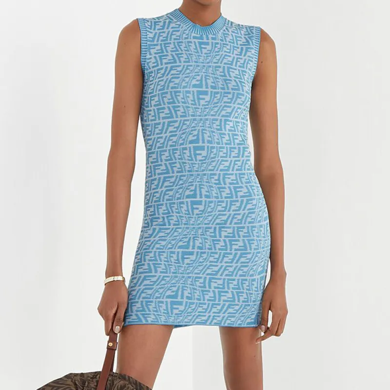 FENDI Sleeveless Dress Women's Light Blue-3