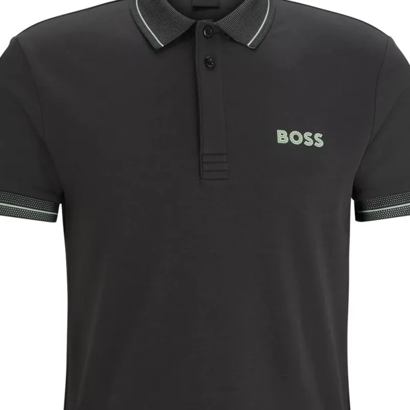 HUGO BOSS Interlock Cotton Slim Fit Polo Shirt With Mesh Logo Polo Shirt Men's Dark Gray-1