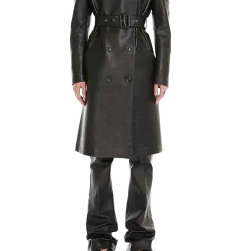 SportMax Belted Leather Trench Coat-5