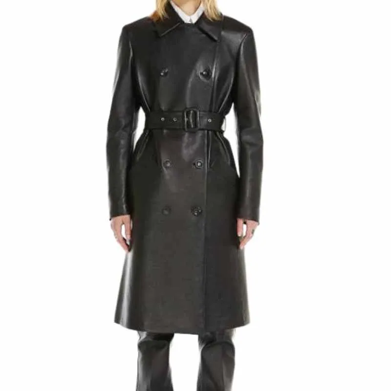 SportMax Belted Leather Trench Coat-2