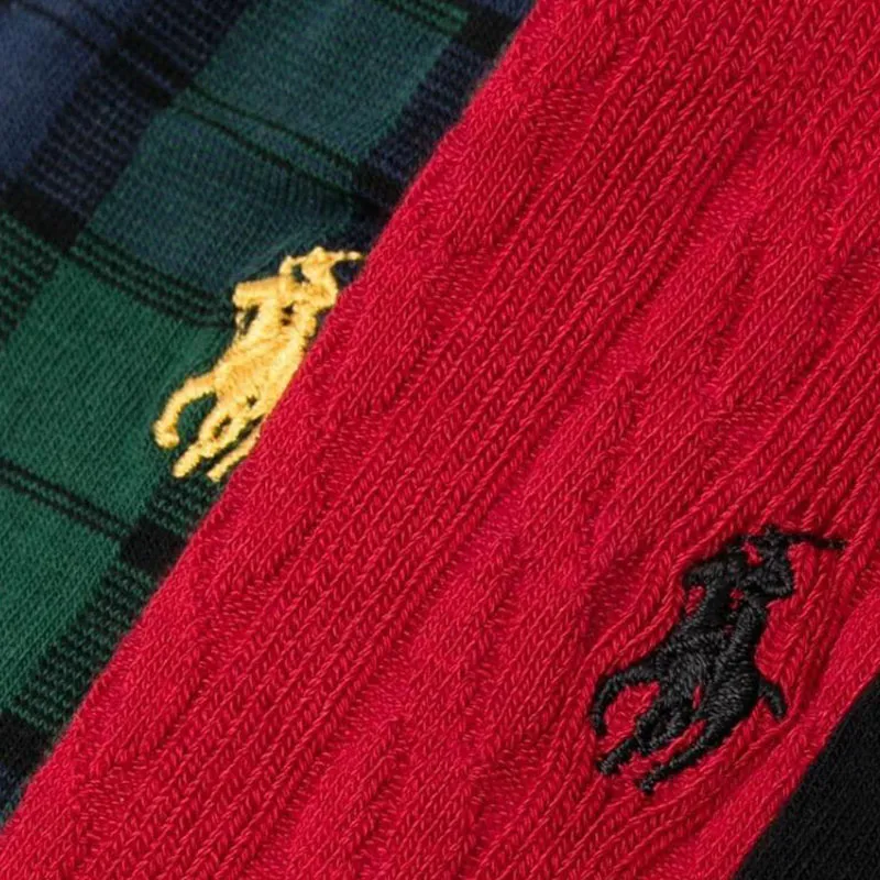 Polo Ralph Lauren FW24 Mid-Calf Socks Unisex 3 Pack Scarlet+Marine Blue/Forest Green+Black-3