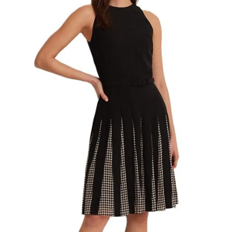 Polo Ralph Lauren Belted Double-Faced Georgette Dress Sleeveless Dress Women's Black-2