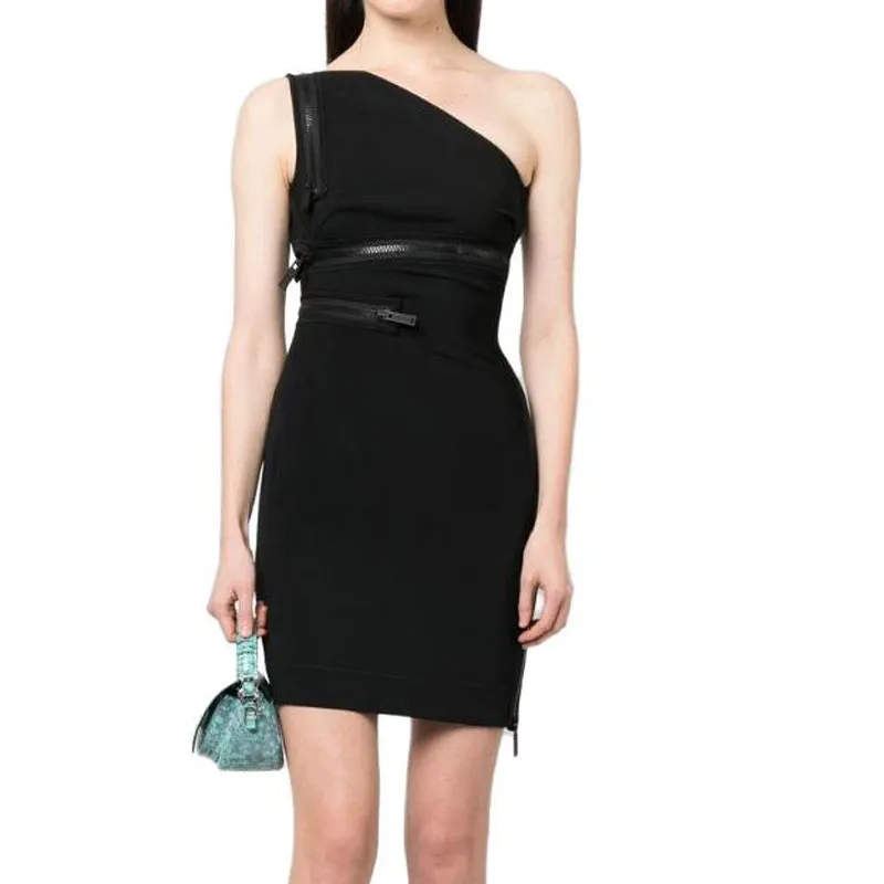 DSQUARED 2 One Shoulder Zip Detailed Sleeveless Mini Dress-1