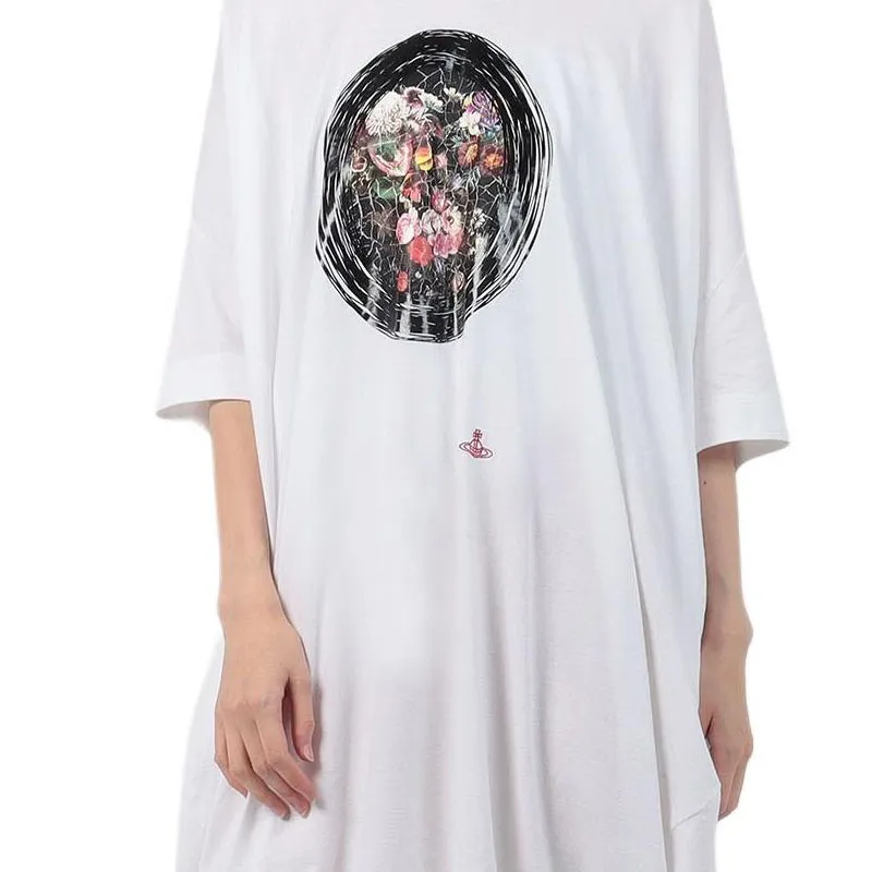 Vivienne Westwood Graffiti Framed Flower Dress Short-Sleeved Dresses Women's White-4