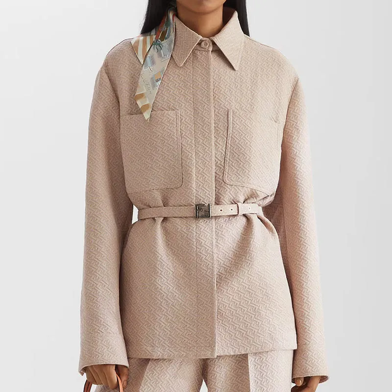 FENDI Ff Jacquard Belted Waist Jacket-3
