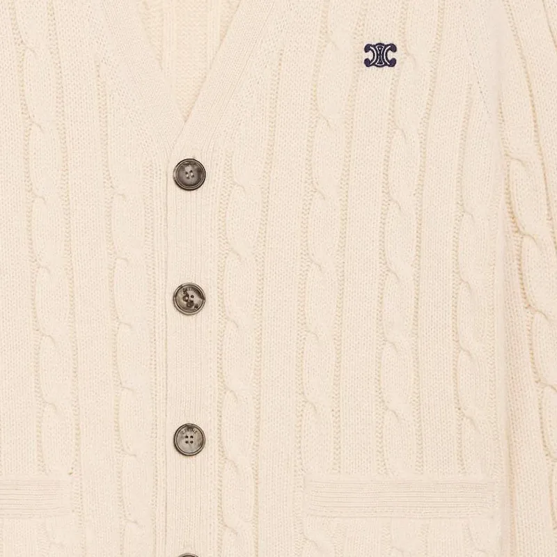 CELINE Cable knit Triomphe Cardigan In Cashmere-2