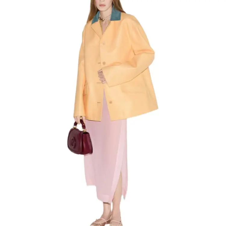 GUCCI Leather Jacket Women's Yellow-3