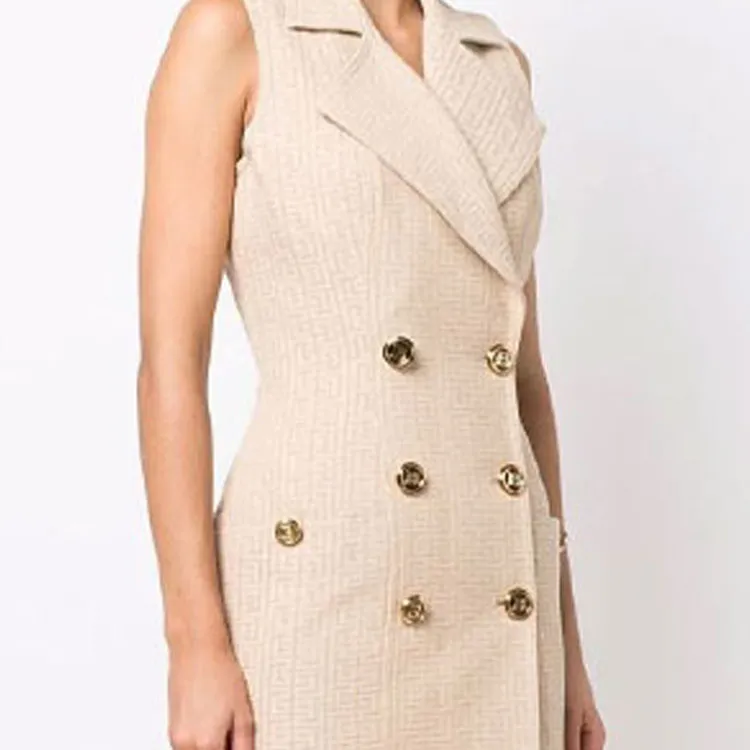 BALMAIN Sleeveless Dress Women's Beige-4