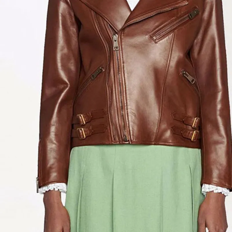 GUCCI Leather Jacket Women's Umber-5