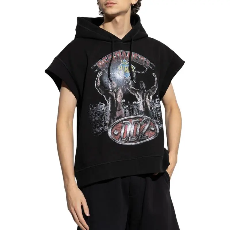 DSQUARED 2 Graphic Printed Cap Sleeved Hoodie-1