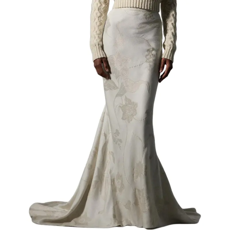 Ralph Lauren Collection Addi Embellished Floral Lamé Maxiskirt Casual Long Skirts Women's Ecru-1