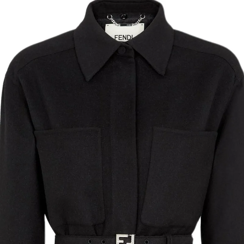 FENDI Logo Embroidered Belted Waist Jacket-2