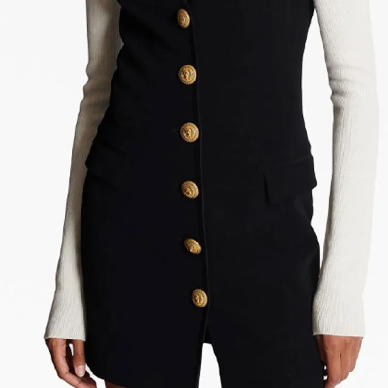 BALMAIN V neck Button front Minidress-6