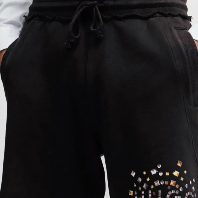 HUGO BOSS Cotton Terry Shorts With Stud Effect Artwork Casual Shorts Men's Black-6