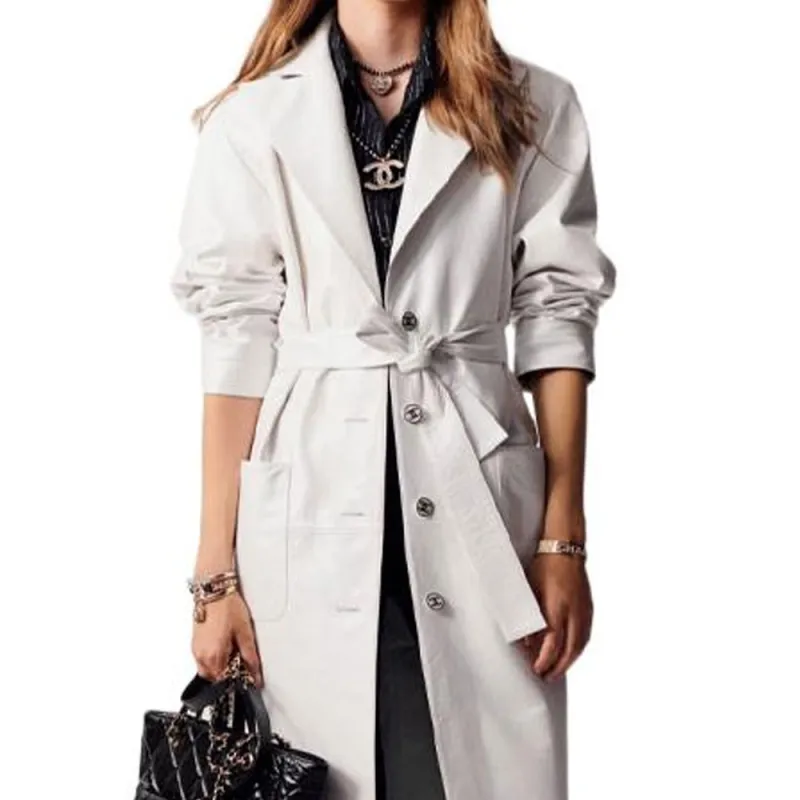 CHANEL Trench Coats Women's Pearl White-5