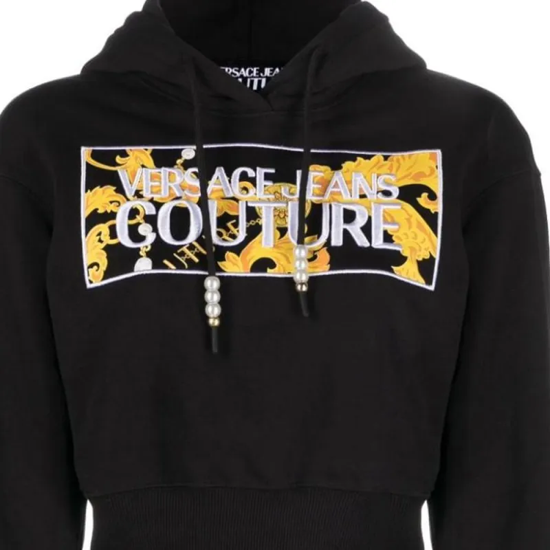 VERSACE JEANS Logo Patch Drawstring Cropped Hoodie-1