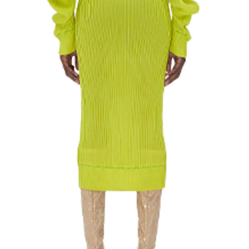 Bottega Veneta Long Sleeved Dresses Women's Mustard Green-4