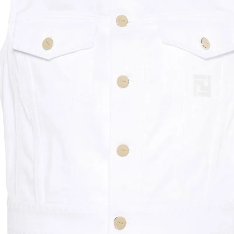 FENDI Logo Embroidered Denim Gilet-6