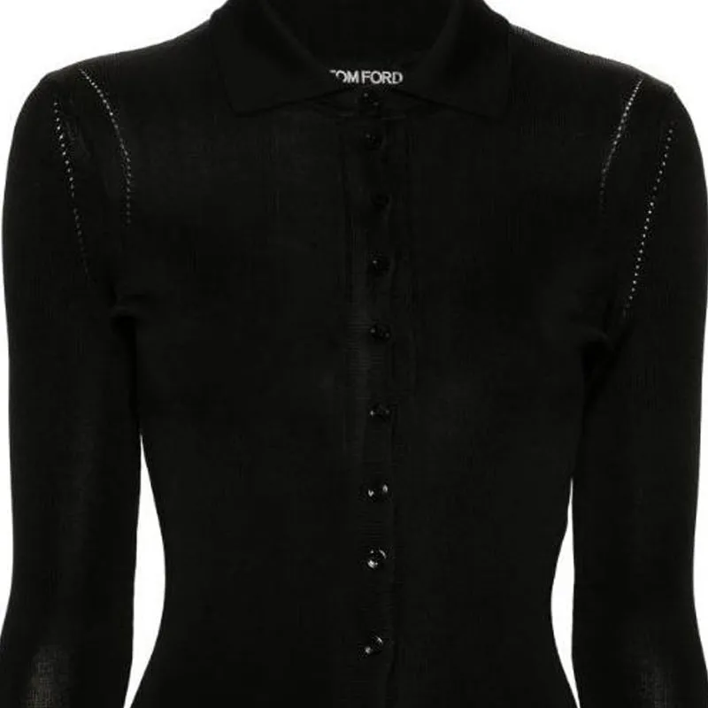 TOM FORD Slinky Ribbed-Knit Polo Mini Dress-1