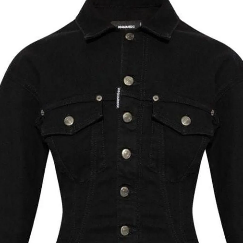 DSQUARED 2 Logo Patch Denim Shirt Dress-4