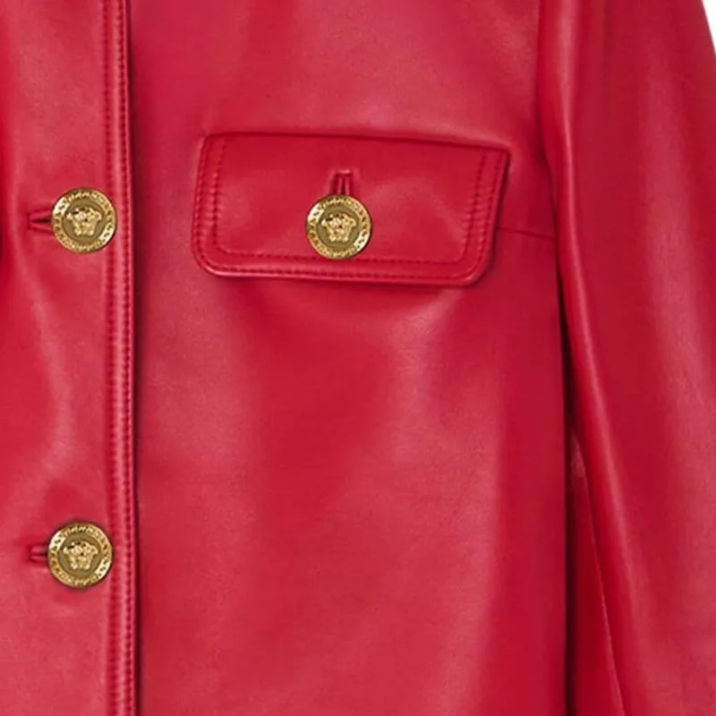 VERSACE Button-Up Leather Jacket-6
