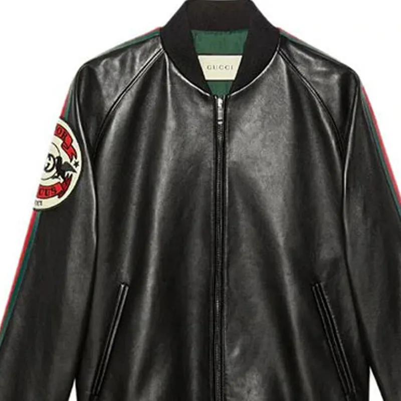 GUCCI Leather Bomber Jacket With Patch-5