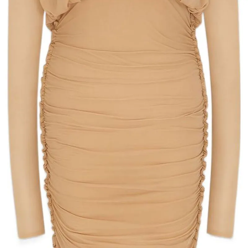 SAINT LAURENT V Neck Draped Long Sleeved Dress-3
