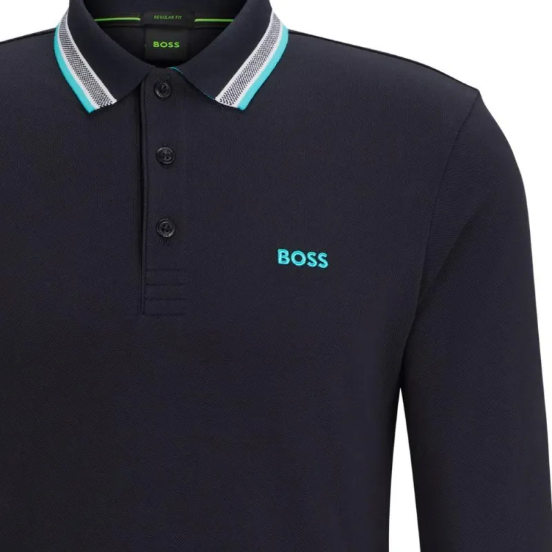 HUGO BOSS Cotton Piqué Polo Shirt With Contrast Logo Polo Shirt Men's Marine Blue-5