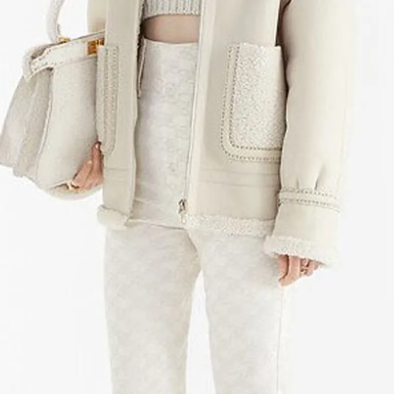 FENDI Leather Jacket Women's Cream-5