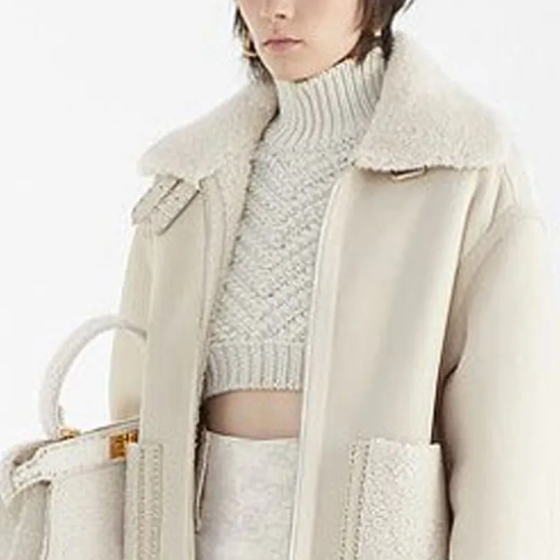 FENDI Leather Jacket Women's Cream-6