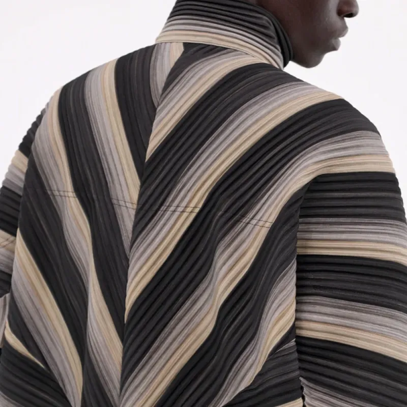 Homme Plissé Issey Miyake Striped Button Up Pleated Jacket-7