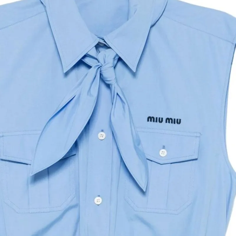 MIU MIU Logo Embroidered Sleeveless Shirt-4