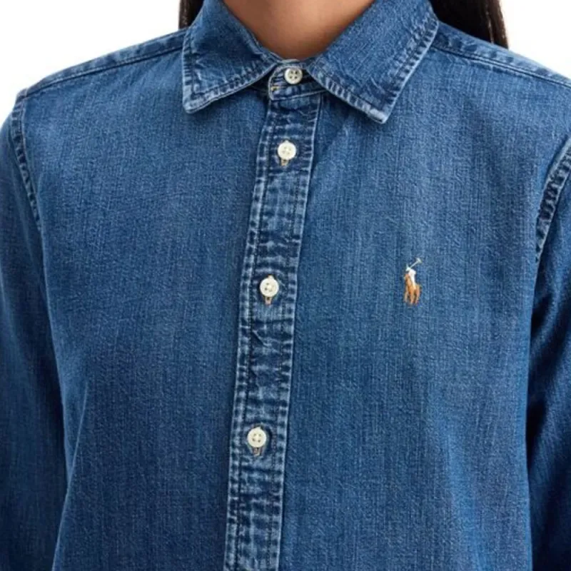 Polo Ralph Lauren Logo Embroidered Slim Fit Denim Shirt-5