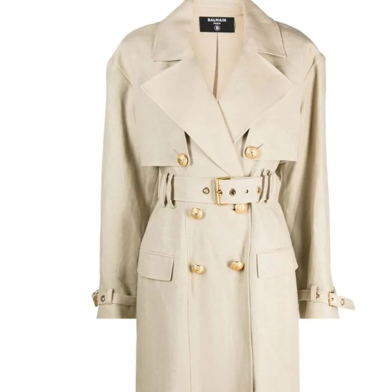 BALMAIN Embellished Gabardine Trench Coat-4