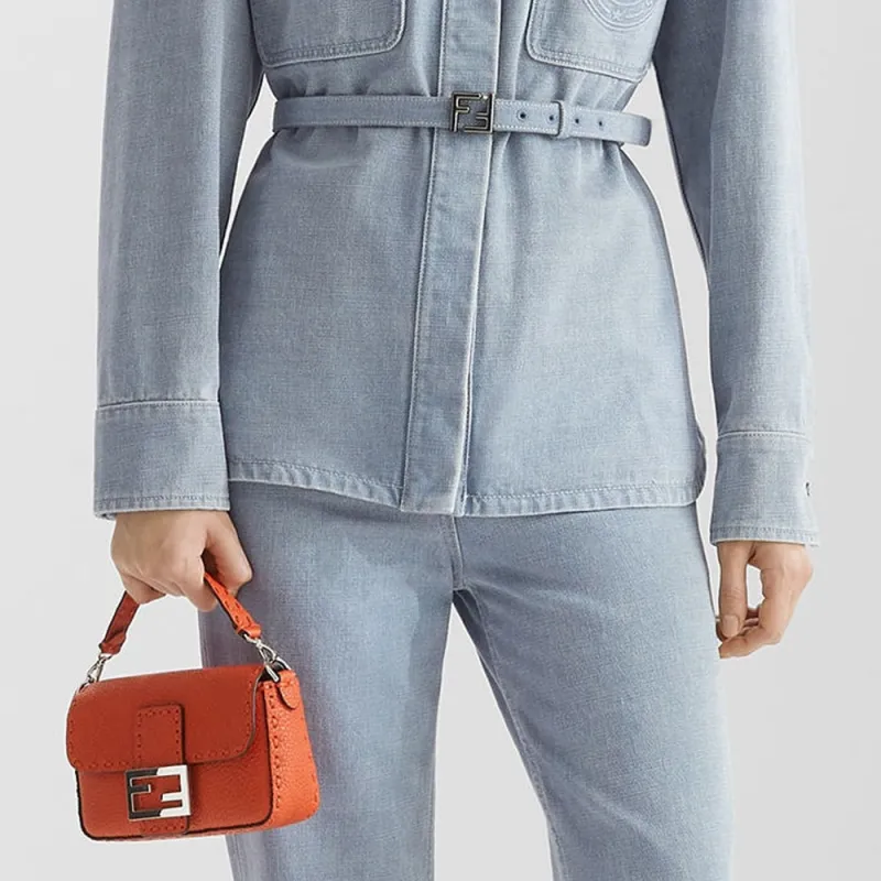 FENDI Belted Waist Denim Jacket-4