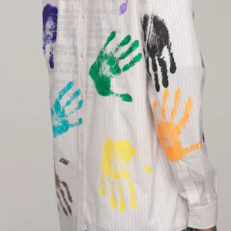 Lanvin X Gallery Dept. Patchwork Asymmetrical Pinstriped Poplin Shirt With Hand Paint Marks-4