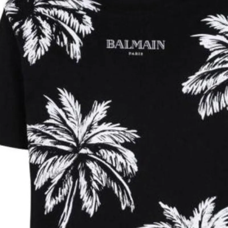 BALMAIN Palm Tree Printed Crewneck T-Shirt-1