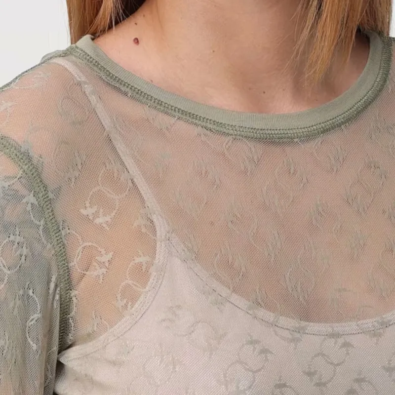 PINKO Monogrammed Sheer Lace Long Sleeved Top-4