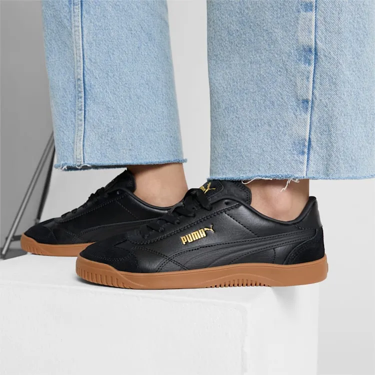 PUMA Club 5v5 Anti Slip Wear Resistant Low Top Skateboard Shoes Women's Black Gold-4