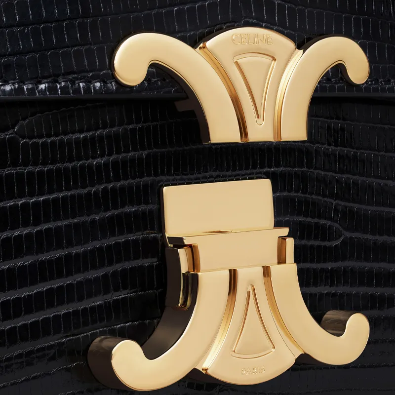 CELINE Triomphe Rare Leather Shoulder Bag Women's Black-3